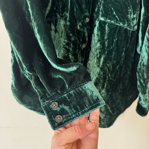 NWOT Anthropologie Pilcro The Hadley Relaxed Button Down Shirt Green Velvet XLP - Picture 7 of 10